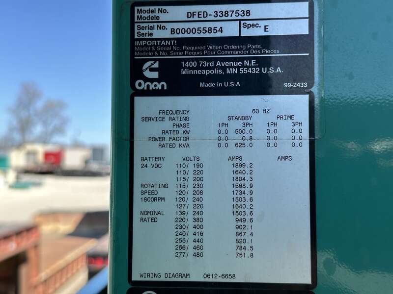 Used Cummins DFED KTA19-G4 Diesel Generator, 201 Hrs