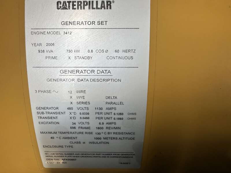 Used Caterpillar 3412C Diesel Generator, 415 Hrs, EPA Tier 1
