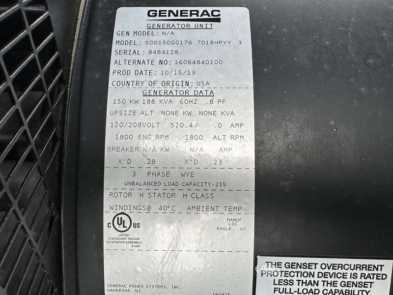 Used Generac Iveco/FPT 6.7L Diesel Generator, 258 Hrs, EPA Tier 3