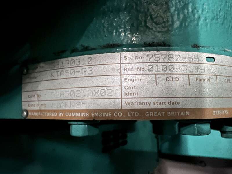 Used Cummins DFLC KTA50-G3 Diesel Generator, 1099 Hrs