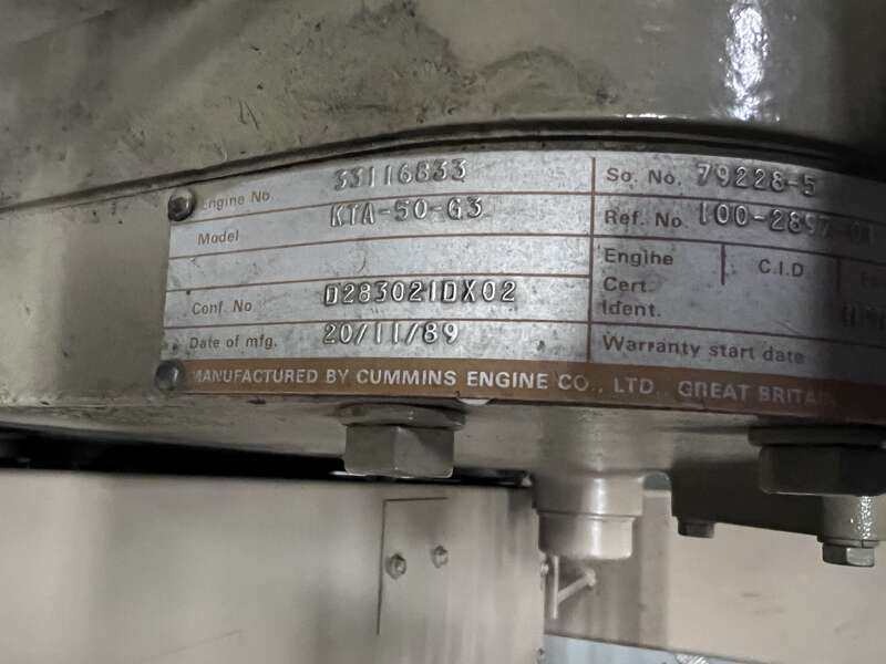 Used Cummins KTA50-G3 Diesel Generator, 993 Hrs