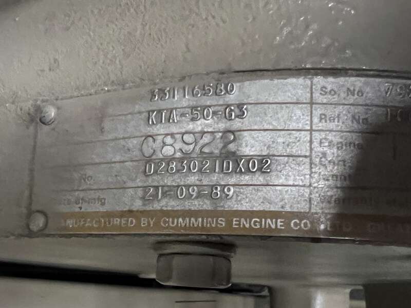 Used Cummins KTA50-G3 Diesel Generator, 997 Hrs