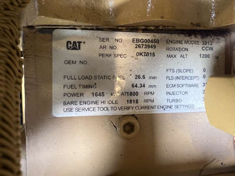 Used Caterpillar 3512C Diesel Generator, 421 Hrs, EPA Tier 2