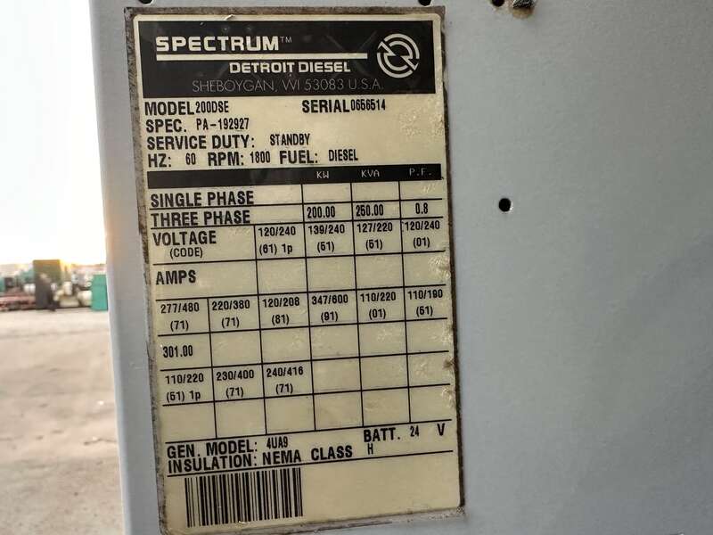 Used Detroit Diesel 200DSE Diesel Generator 690 Hrs