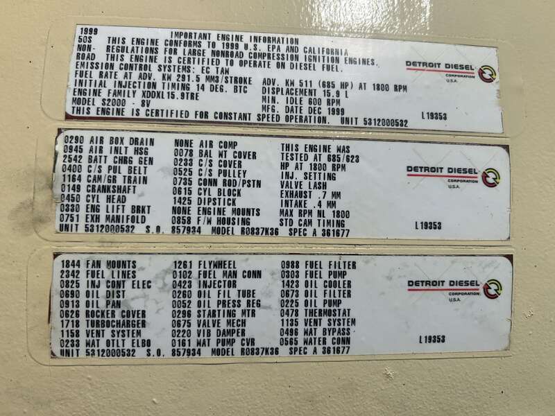 Used Kohler 450REOZD4 MTU 8V2000 Diesel Generator, 470 Hrs