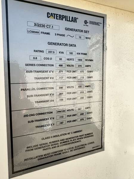 Used Caterpillar XQ230 Rental Grade Diesel Generator, 2767 Hrs, EPA Tier 4F