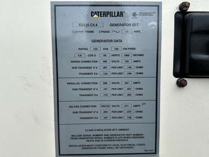 Used Caterpillar XQ125 Rental Grade Diesel Generator 5950 Hrs EPA Tier 4F