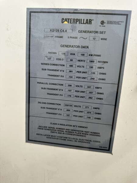 Used Caterpillar XQ125 Rental Grade Diesel Generator 5350 Hrs EPA Tier 4F