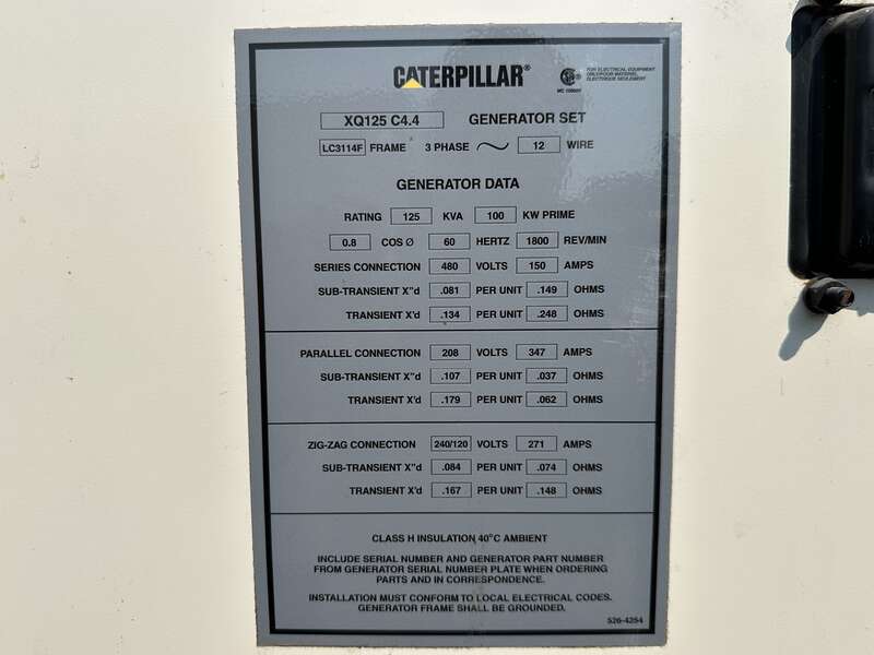 Used Caterpillar XQ125 Rental Grade Diesel Generator 5320 Hrs EPA Tier 4F
