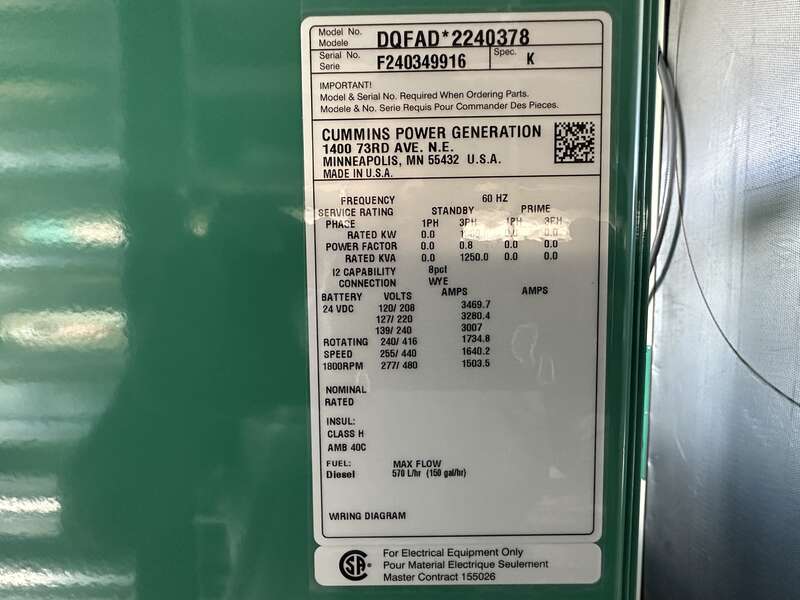 New Cummins DQFAD QST30-G5 NR2 Diesel Generator, EPA Tier 2