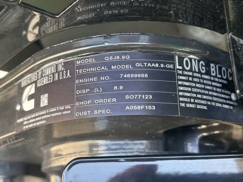 New Cummins C150N6 QSJ8.9G Natural Gas / Propane Generator, EPA Certified (Warranty Exp)