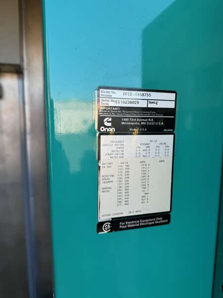 Used Cummins DFCE NTA855-G5 Diesel Generator, 310 Hrs