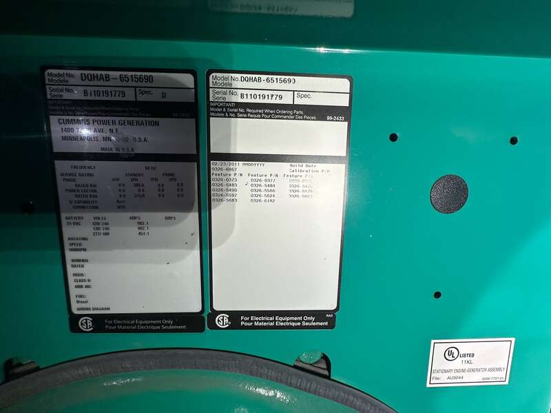 Used Cummins DQHAB QSM11-G4 Diesel Generator, 440 Hrs EPA Tier 3