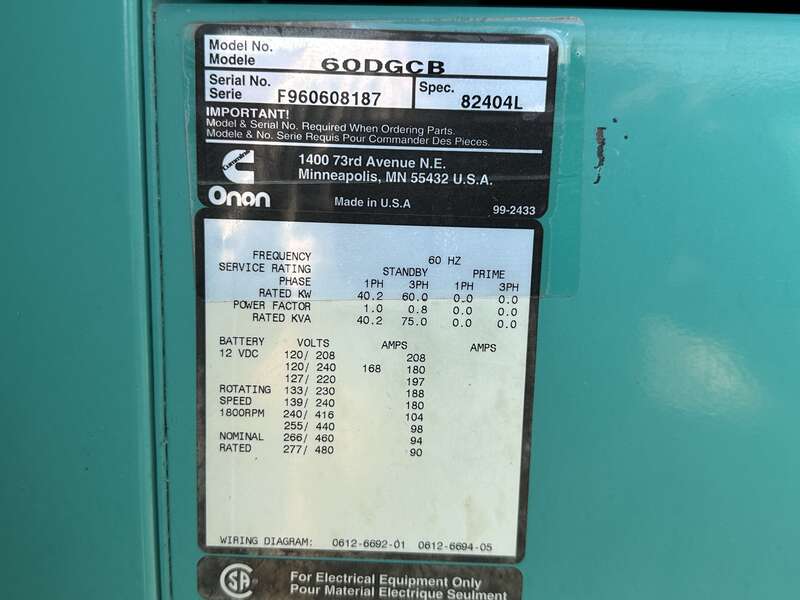 Used Cummins DGCB 4BT3.9-G2 Diesel Generator, 369 Hrs