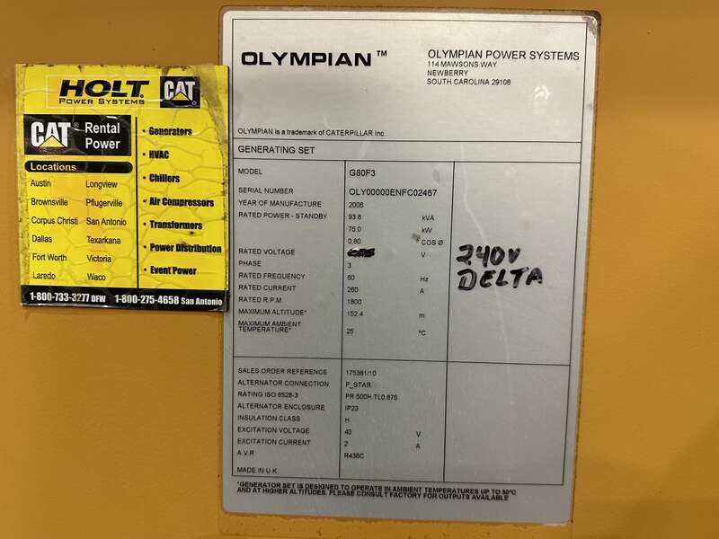 Used Caterpillar / Olympian G80F3 Natural Gas / Propane Generator, 804 Hrs