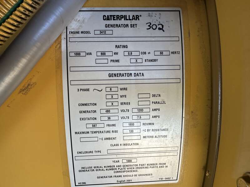 Used Caterpillar 3412 Diesel Generator, 249 Hrs