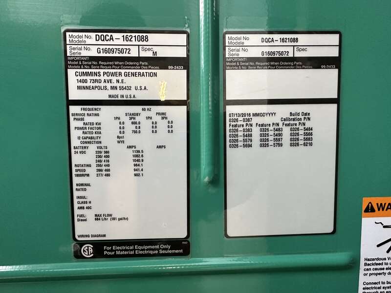 New Cummins DQCA QSK23-G7 Diesel Generator, 1.7 Hrs, EPA Tier 2
