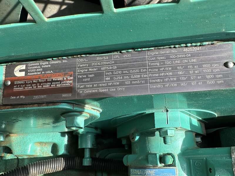 Used Cummins DGDB 6BT5.9-G6 Diesel Generator, 265 Hrs