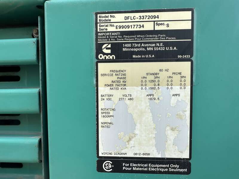 Used Cummins DFLC KTA50-G3 Diesel Generator, 400 Hrs