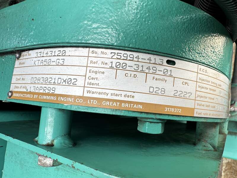 Used Cummins DFLC KTA50-G3 Diesel Generator, 400 Hrs