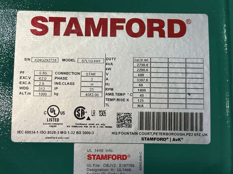 New Cummins C2000D6E QSK50-G24 Diesel Generator, EPA Tier 2