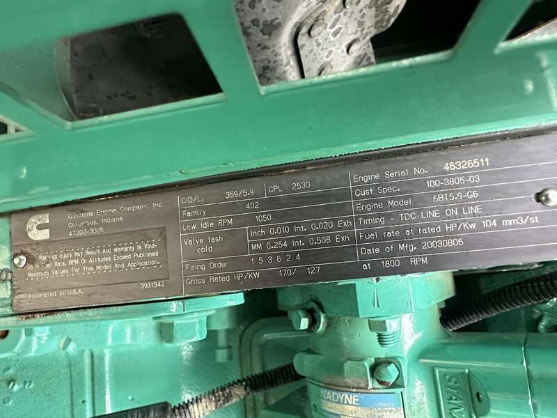 Used Cummins DGDB 6BT5.9-G6 Diesel Generator, 154 Hrs