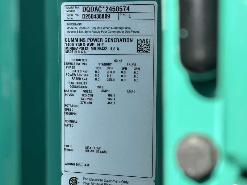 New Cummins DQDAC QSL9-G7 Diesel Generator 0 Hrs, EPA Tier 3