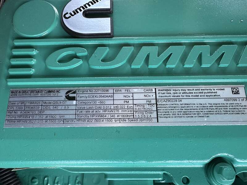New Cummins DQDAC QSL9-G7 Diesel Generator 0 Hrs, EPA Tier 3