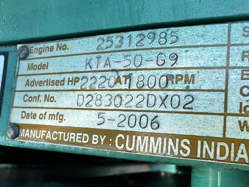 Used Cummins DFLE KTA50-G9 Diesel Generator, 552 Hrs