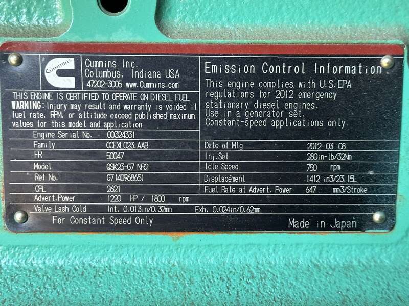 Used Cummins DQCB QSK23-G7 NR2 Diesel Generator, 470 Hrs, EPA Tier 2