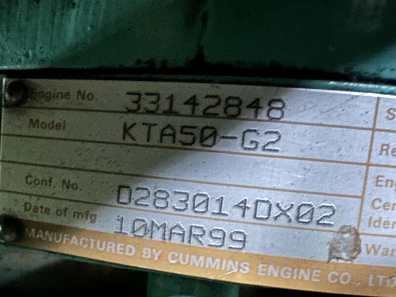 Used Cummins DFLB KTA50-G2 Diesel Generator, 459 Hrs