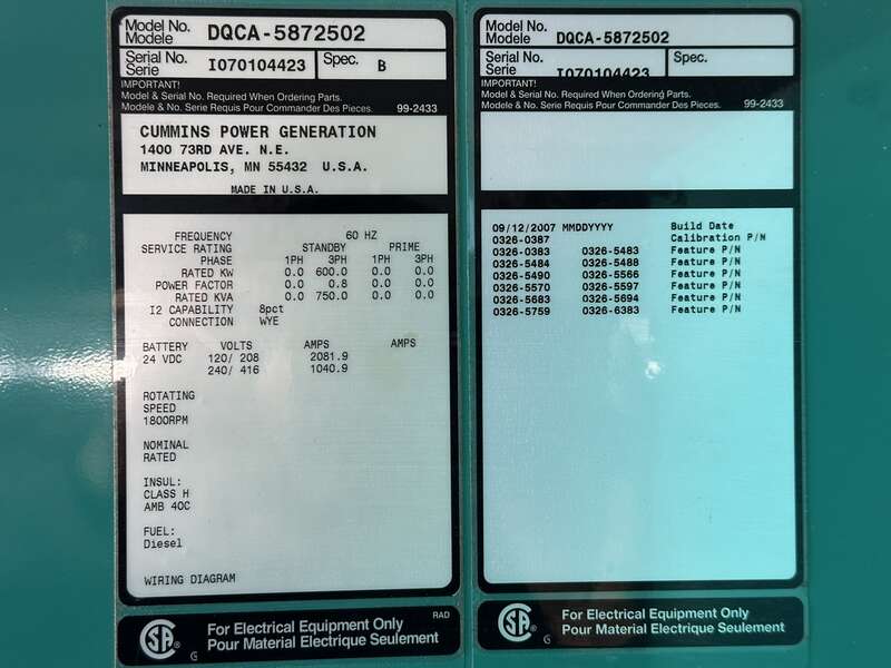 Used Cummins DQCA QSK23-G7 Diesel Generator, 627 Hrs, EPA Tier 2
