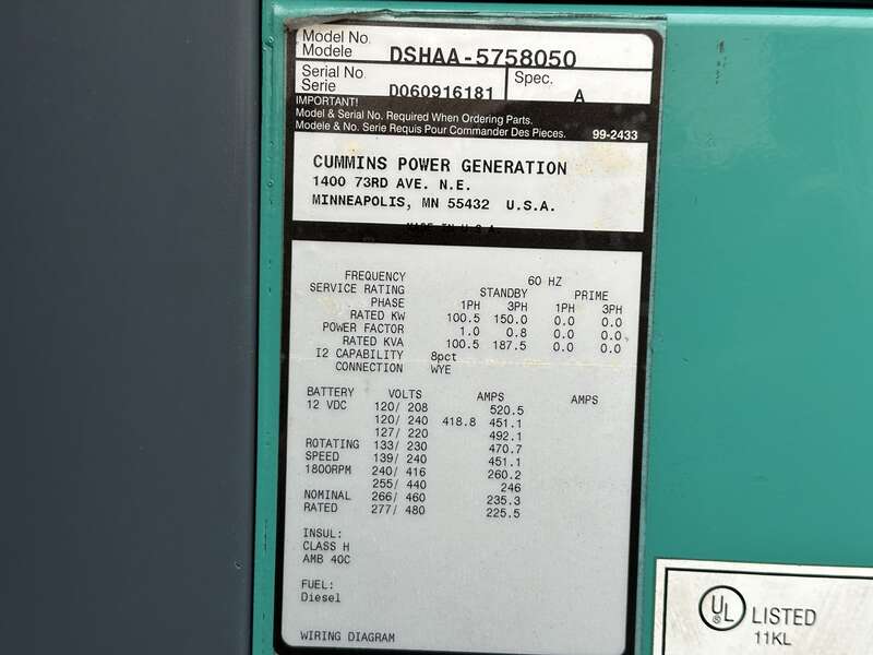 Used Cummins DSHAA QSL9-G2 Diesel Generator, 651 hrs, EPA Tier 3