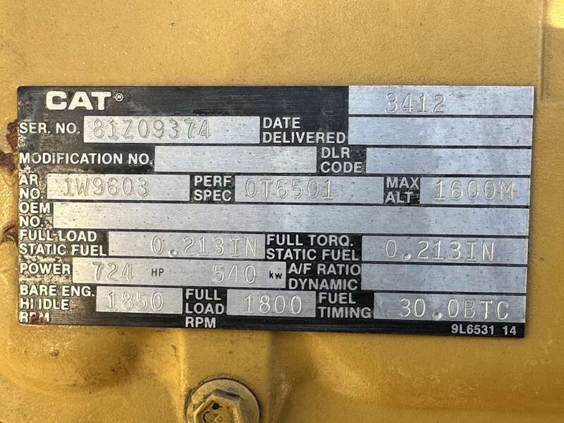 Used Caterpillar 3412 Diesel Generator, 1992 Hrs