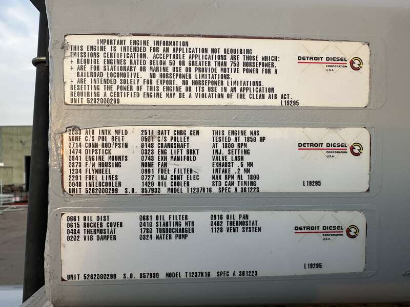 Used Kohler 1250ROZD4 Diesel Generator, 167 Hrs