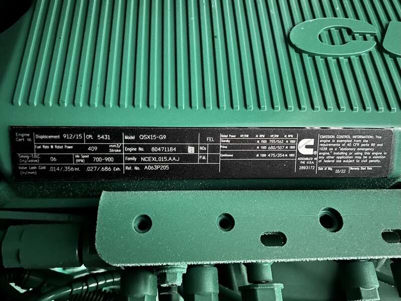 New Cummins DFEK QSX15-G9 Diesel Generator 0 Hrs EPA Tier 2