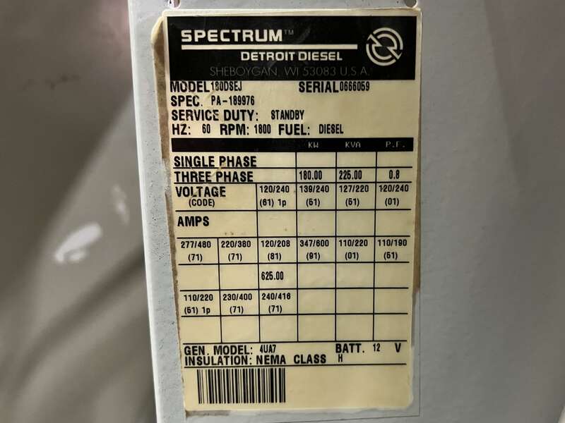 Used Detroit Diesel 180DSEJ Diesel Generator 393 Hrs