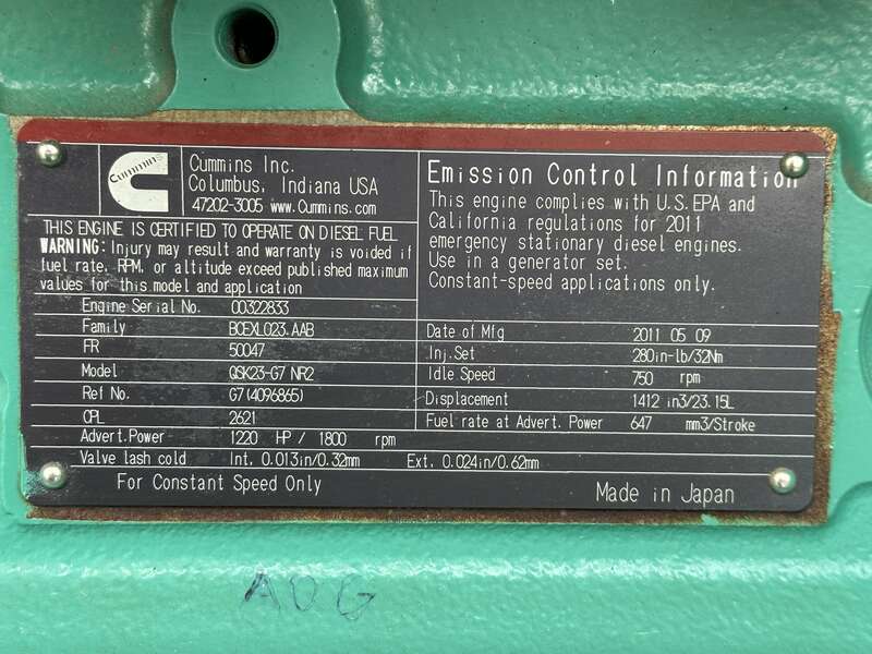 Used Cummins DQCB QSK23-G7 NR2 Diesel Generator, 505 Hrs, EPA Tier 2