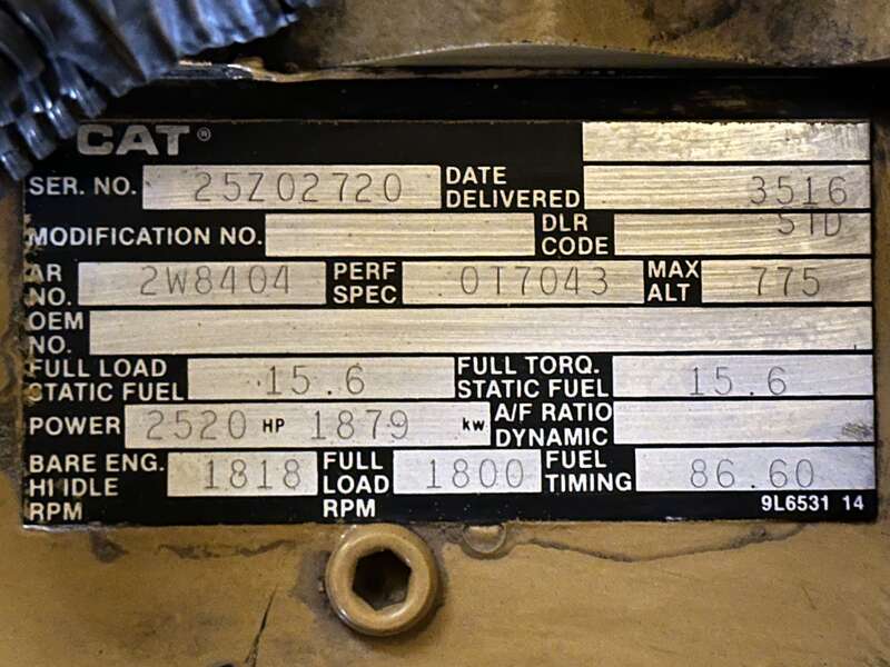 Used Caterpillar 3516 Diesel Generator, 625 Hrs