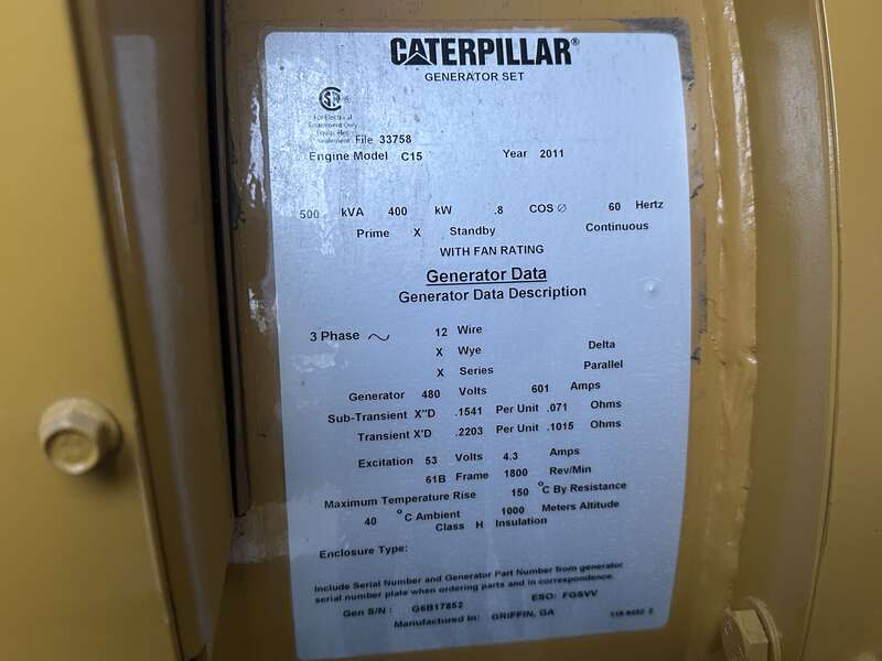 Used Caterpillar C15 Diesel Generator 430 Hrs EPA Tier 2  