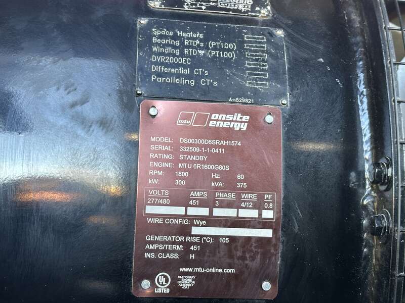 Used MTU DS300 John Deere 613HF84 Diesel Generator, 22 Hrs, EPA Tier 3
