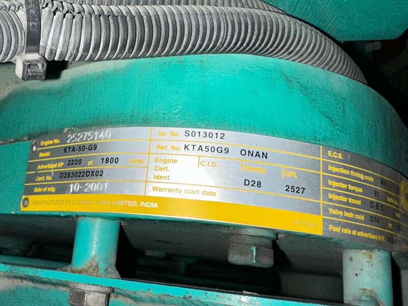 Used Cummins DFLE KTA50-G9 Diesel Generator, 806 Hrs