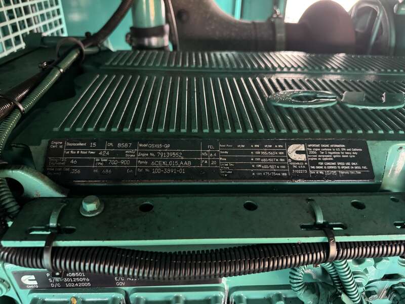 Cummins DFEK QSX15-G9 NR2 Diesel Generator, 843 Hrs, EPA Tier 2