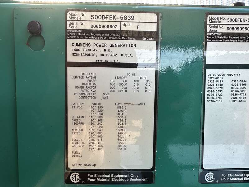 Cummins DFEK QSX15-G9 NR2 Diesel Generator, 328 Hrs, EPA Tier 2