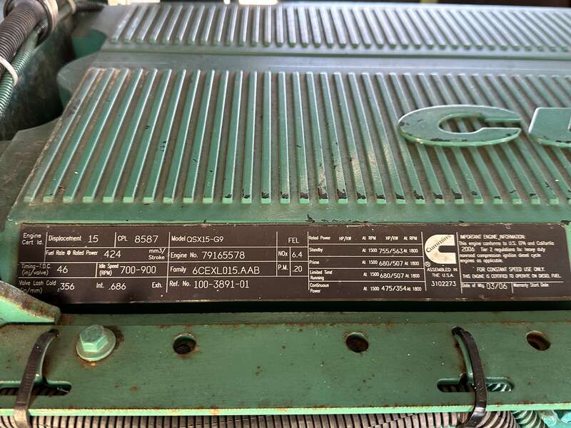 Cummins DFEK QSX15-G9 NR2 Diesel Generator, 328 Hrs, EPA Tier 2