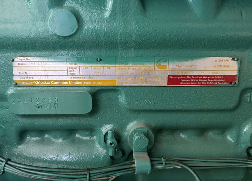 Used Cummins DFGB VTA28-G2 Diesel Generator, 1529 Hrs