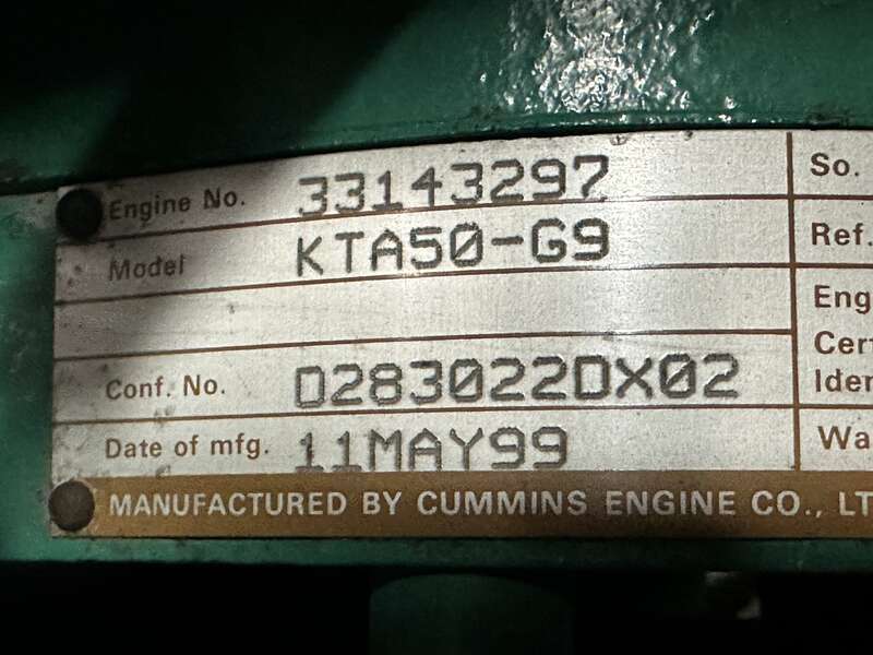 Used Cummins DFLE KTA50-G9 Diesel Generator, 224 Hrs