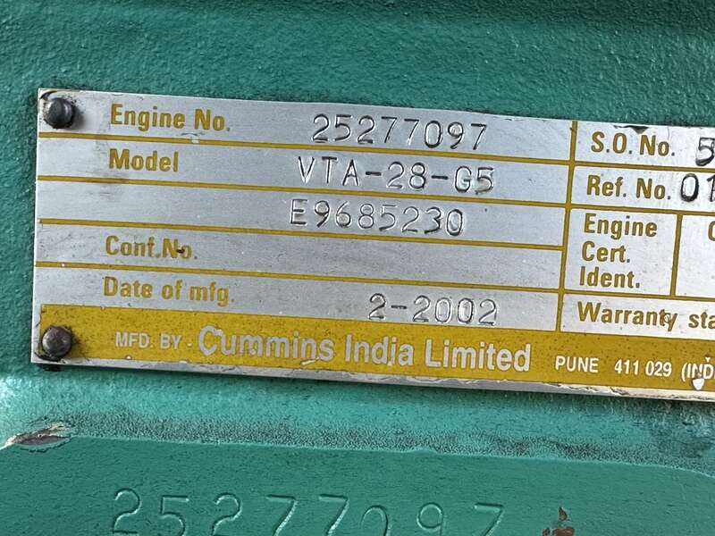 Used Cummins DFGB VTA28-G5 Diesel Generator, 278 Hrs
