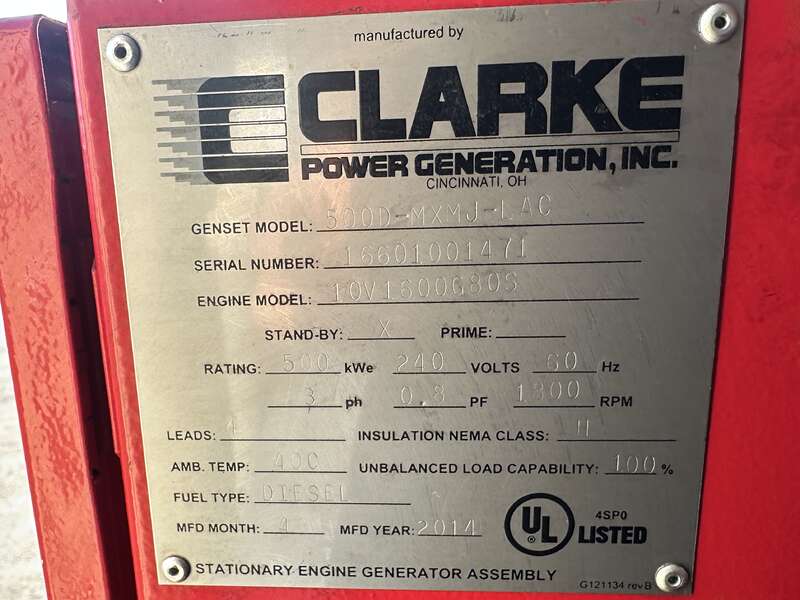 Used MTU DS00500 10V1600G80S Diesel Generator, 585 Hrs, EPA Tier 2