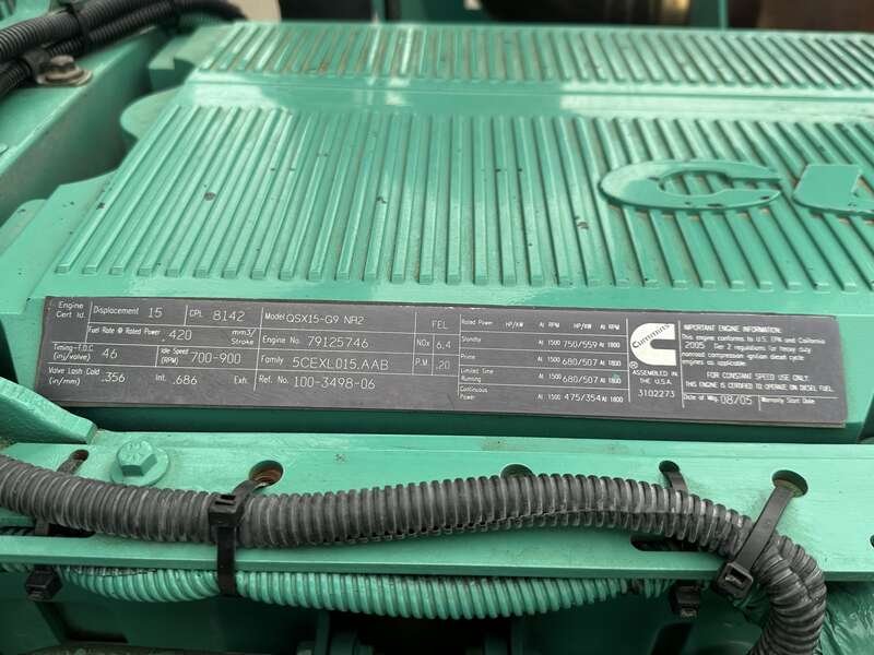 Used Cummins DFEK QSX15-G9 NR2 Diesel Generator 910 Hrs EPA Tier 2